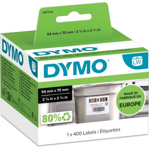 Dymo 2187329, 54mm x 70mm, 400ks, biele odnímateľné kontrolné štítky na potraviny