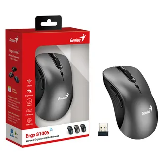 Genius Ergo 8100S/Ergonomická/Optická/Pro praváky/1 600 DPI/Bezdrátová USB/Černá-šedá