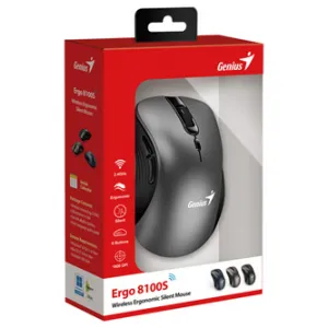 Genius Ergo 8100S/Ergonomická/Optická/Pro praváky/1 600 DPI/Bezdrátová USB/Černá-šedá