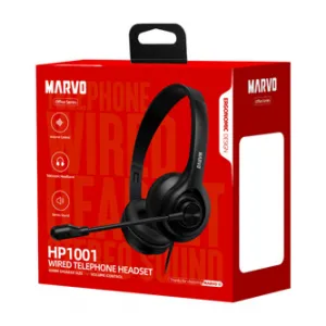Marvo HP1001, sluchátka s mikrofonem, ovládání hlasitosti, černá, 2 x 3.5 mm Jack