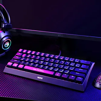 Marvo KG962G EN-R, klávesnice US, herní, mechanická typ drátová (USB), černá, RGB, červené spínače