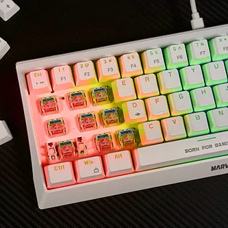 Marvo KG962G WH EN-R, klávesnice US, herní, mechanická typ drátová (USB), bílá, RGB, červené spínače
