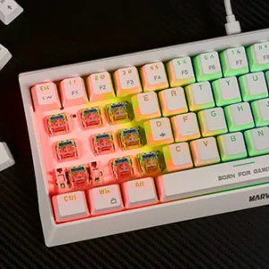 Marvo KG962G WH EN-R, klávesnice US, herní, mechanická typ drátová (USB), bílá, RGB, červené spínače