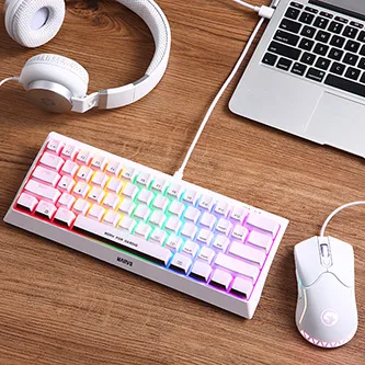 Marvo KG962G WH EN-R, klávesnice US, herní, mechanická typ drátová (USB), bílá, RGB, červené spínače