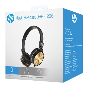 HP DHH-1206 sluchátka s mikrofonem 8YJ97AA, ovládání hlasitosti, černo-zlatá, klasická typ 3,5mm jack
