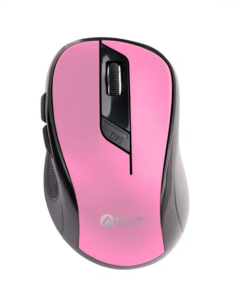 Myš C-TECH WLM-02P, růžová, bezdrátová, 1600DPI, 6 tlačítek, USB nano receiver