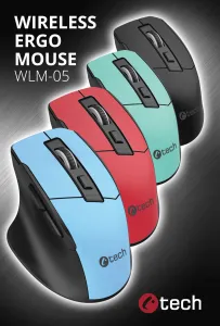 Myš C-TECH Ergo WLM-05, bezdrátová, 1600DPI, 6 tlačítek, USB nano receiver, černá