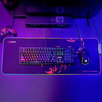 RGB Podložka pod myš MG011, SCORP XL, černá, 800 x 300 mm, 4 mm, Marvo, USB Hub