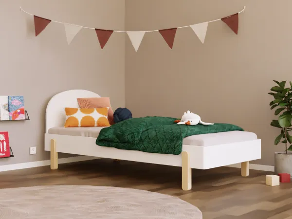 Benlemi Jednolôžková posteľ NOVA s okrúhlym čelom 90x200 cm Zvoľte farbu: Tehlová, Zvoľte zábranu: So zábranou, Zvoľte nohy: Rovné nohy