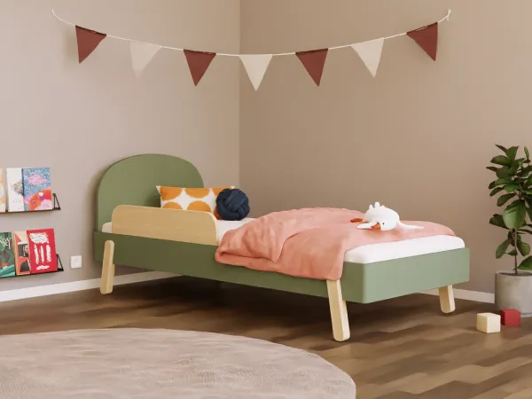 Benlemi Jednolôžková posteľ NOVA s okrúhlym čelom 90x200 cm Zvoľte farbu: Tehlová, Zvoľte zábranu: So zábranou, Zvoľte nohy: Rovné nohy