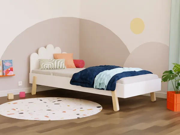 Benlemi Jednolôžková posteľ NOVA s oblúkovým čelom 90x200 cm Zvoľte farbu: Biela, Zvoľte zábranu: So zábranou, Zvoľte nohy: Šikmé nohy