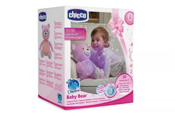 Chicco medvedík s projektorom ružová,CHICCO Medvedík uspávačik s projektorom a hudbou Baby Bear First Dreams - ružová 0m+