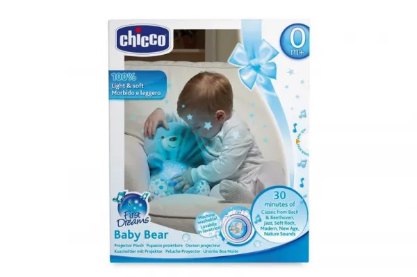 Chicco medvedík s projektorom modrá,CHICCO Medvedík uspávačik s projektorom a hudbou Baby Bear First Dreams - modrá 0m+
