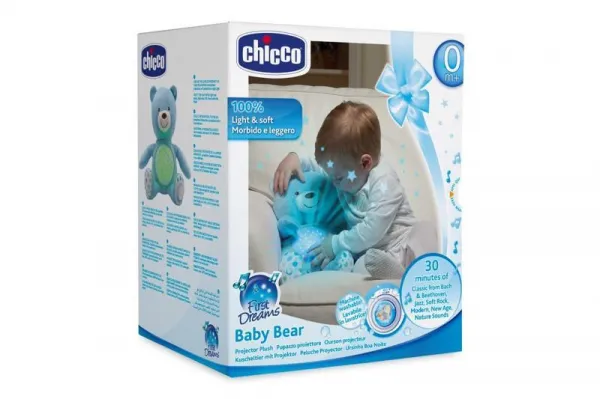 Chicco medvedík s projektorom modrá,CHICCO Medvedík uspávačik s projektorom a hudbou Baby Bear First Dreams - modrá 0m+