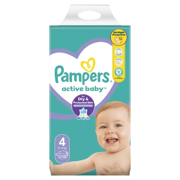 Pampers Active Baby 4, Maxi 9-14 kg 132,PAMPERS Active Baby Plienky jednorazové 4 (9-14 kg) 132 ks