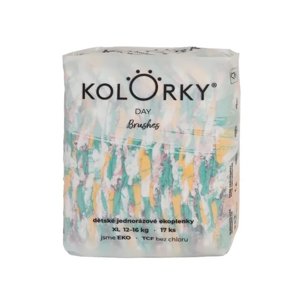 KOLORKY DAY štetce XL 12-16 kg 17 ks,KOLORKY DAY Plienky jednorazové eko, štetec XL (12-16 kg) 17 ks