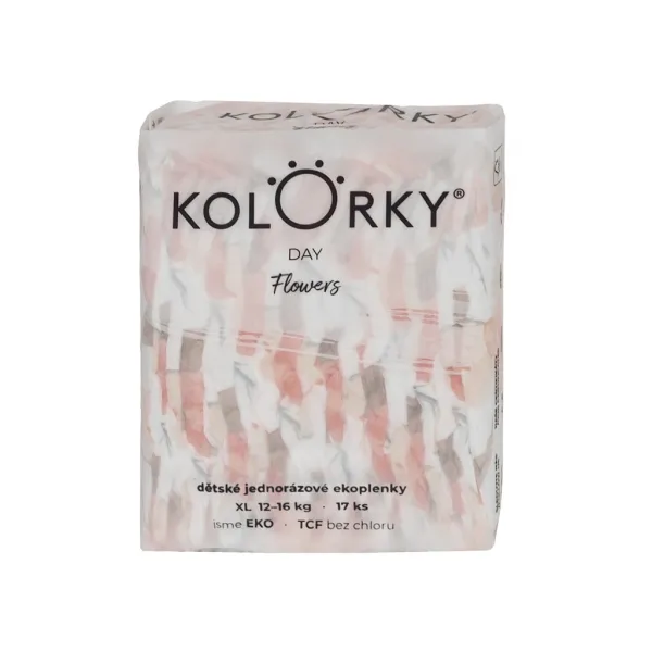 KOLORKY DAY kvety XL 12-16 kg 17 ks,KOLORKY DAY Plienky jednorazové eko, kvety XL (12-16 kg) 17 ks