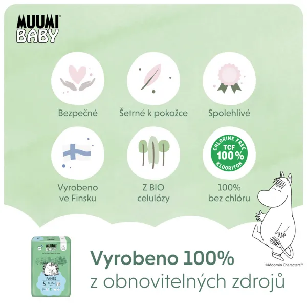 MUUMI Baby Pants 5 Maxi+ 10-15 kg (38 ks), nohavičkové eko plienky