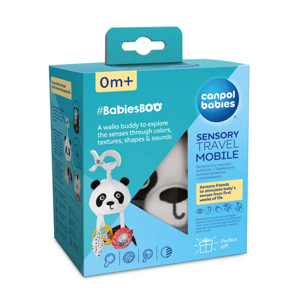CANPOL BABIES Hračka senzorická závesná cestovná Panda s klipom BabiesBoo
