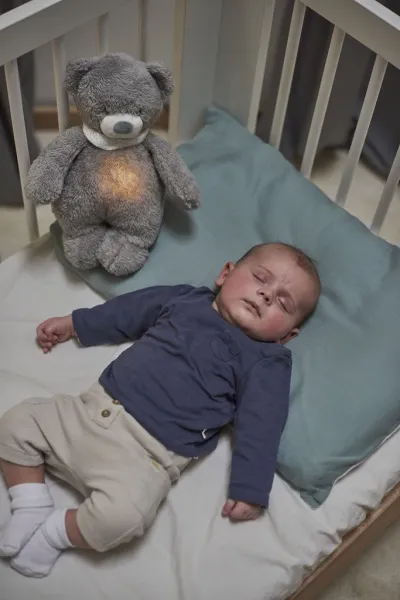 NATTOU Uspávačik plyšový hudobný so svetielkom a senzorom plaču 4v1 Sleepy Bear Grey 0m+