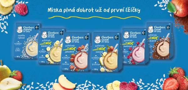 GERBER Kaša mliečna cereal banánová Dobrú noc 230 g