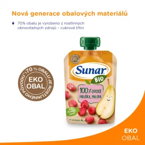 Sunar Bio kapsička hruška malina 100g,SUNAR BIO ovocná kapsička hruška, malina 4m+, 100 g