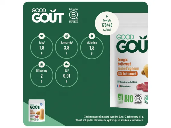 Good Gout Bio Maslová tekvica s jahňacím mäsom 3 x 190 g,GOOD GOUT BIO Maslová tekvica s jahňacím mäsom 190 g