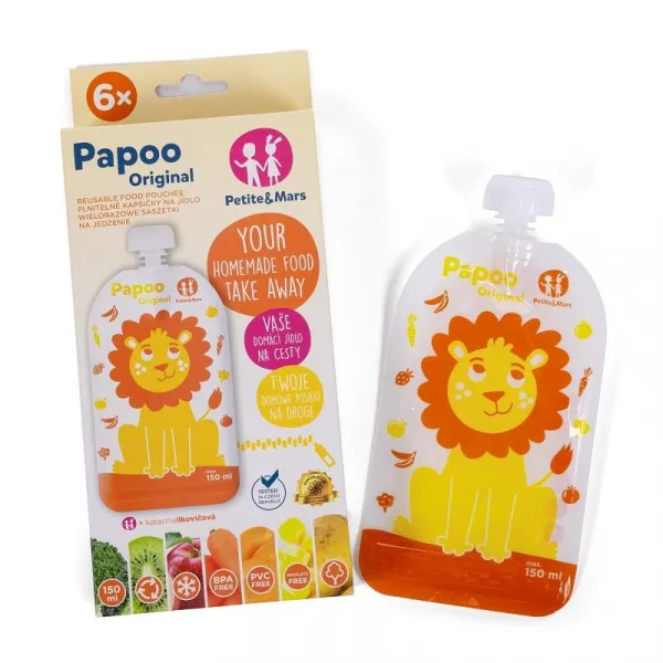 PETITE&MARS - Kapsička na jedlo Papoo Original Lion 6 ks
