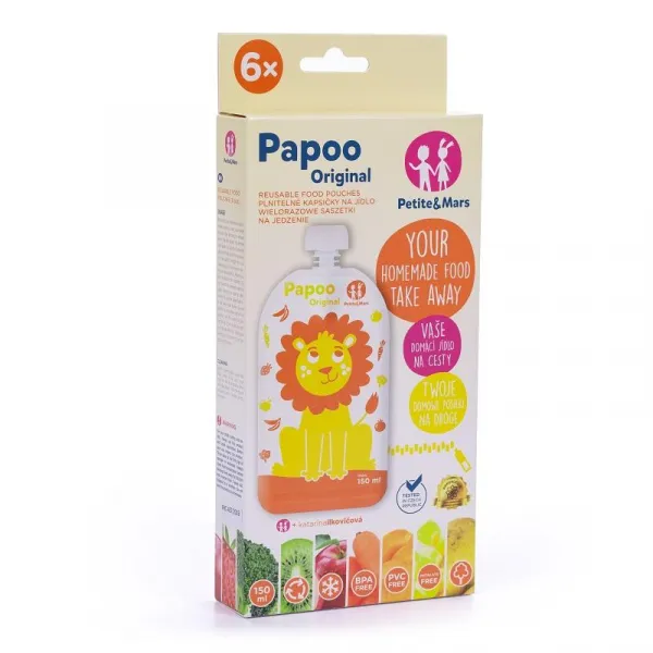 PETITE&MARS - Kapsička na jedlo Papoo Original Lion 6 ks