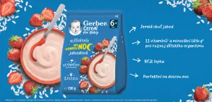GERBER Kaša mliečna cereal jahodová Dobrú noc 230 g