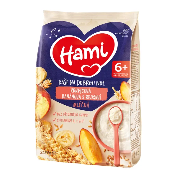HAMI Kaša mliečna krupicová banánová s broskyňou na dobrou noc 210 g