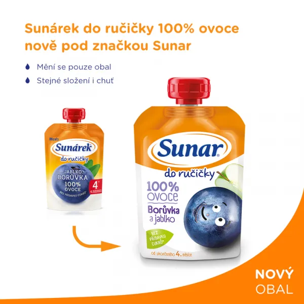 Sunar Do ručičky Čučoriedka a jablko 100 % ovocia 100 g,SUNAR Kapsička Do ručičky čučoriedka, jablko 100 g