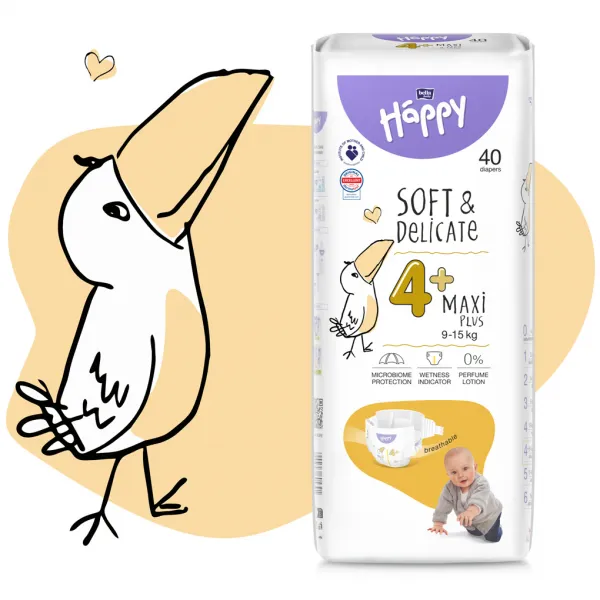 BELLA Baby Happy Soft&Delicate Size 4+ Maxi Plus jednorazové plienky 9-15 kg 40 ks
