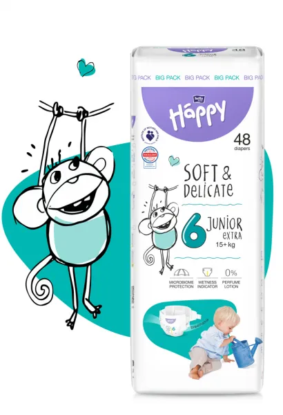 Bella Baby Happy Soft&Delicate Size 6 Junior Extra jednorazové plienky 15+ kg 48 ks