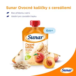 SUNAR broskyňa jablko ovsené vločky 120 g,SUNAR Kapsička Ovocná kašička broskyňa, jablko, ovsené vločky 120 g