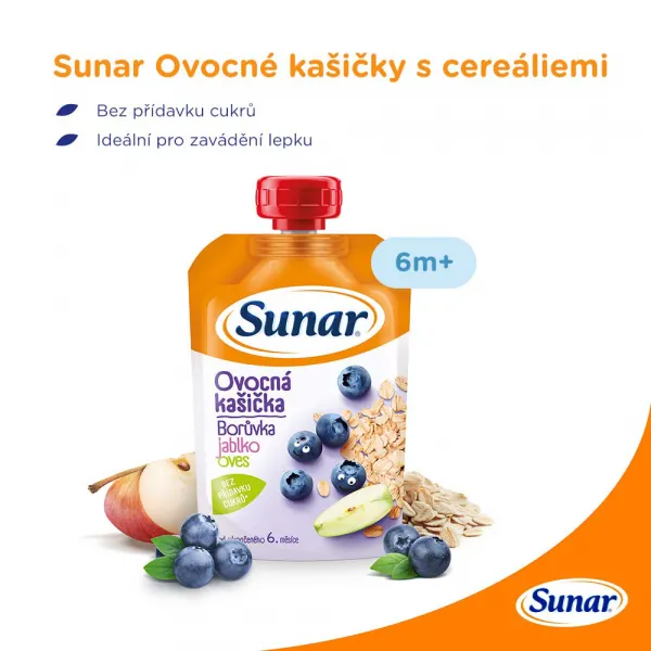Sunar kašička čučoriedka jablko ovsené vločky 120 g,SUNAR Kapsička Ovocná kašička čučoriedka, jablko, ovsené vločky 120 g