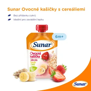 Sunar jahoda banán ovos 120 g,SUNAR Kapsička Ovocná kašička jahoda, banán, ovsené vločky 120 g