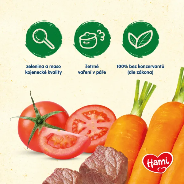 Hami mrkva zemiaky a hovädzie125 g,HAMI Príkrm mäsovo-zeleninový Mrkva, zemiaky a hovädzie 125g