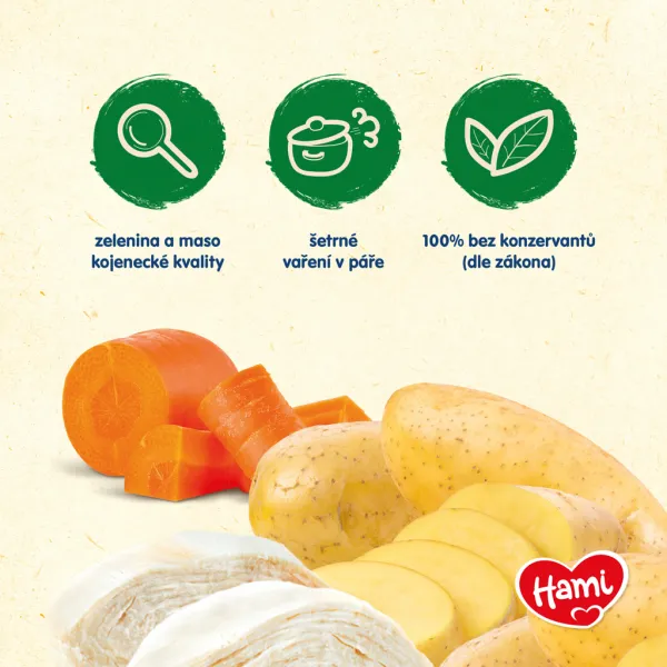Hami zelenina s kuracím mäsom 125 g,HAMI Zelenina s kuracím mäsom (125 g) - mäsovo-zeleninový príkrm