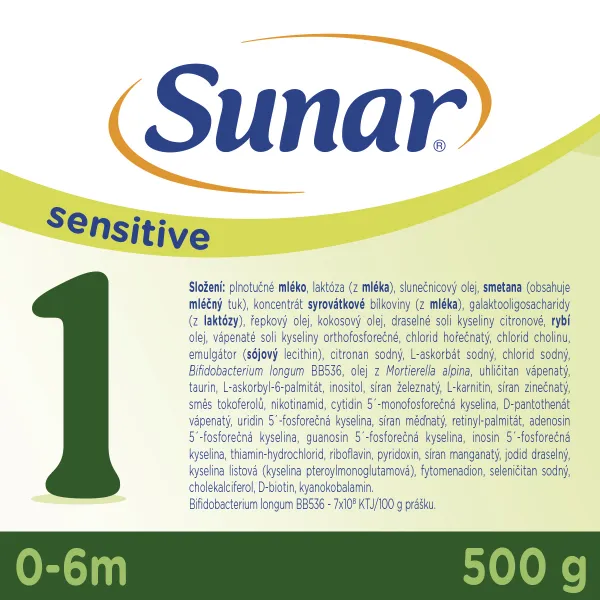SUNAR Sensitive 1 Mlieko počiatočné 500 g, 0m+