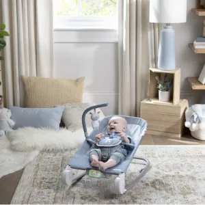 Vibrujúce lehátko Ingenuity Happy Belly™ Rock-to-Bounce – Chambray