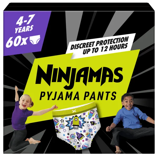 NINJAMAS Nohavičky plienkové Pyjama Pants Kosmické lode, 60 ks, 7 rokov, 17kg-30kg