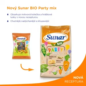 Sunar BIO Chrumky Party mix hráškové struky a mrkvové kolieska od ukonč. 12. mesiaca 45 g,SUNAR BIO Chrumky Party mix 45 g