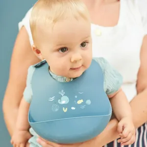 NATTOU Podbradník silikónový so zapínaním modrý bez BPA