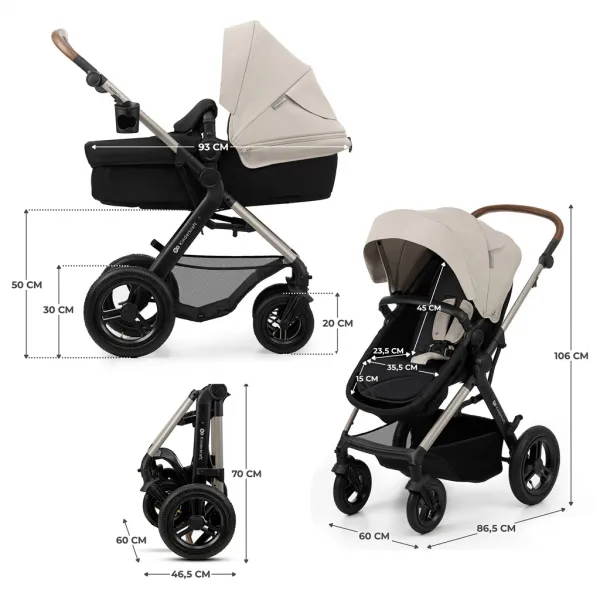 KINDERKRAFT - Kočík kombinovaný Moov 2 Air 3v1 Moonlight Grey