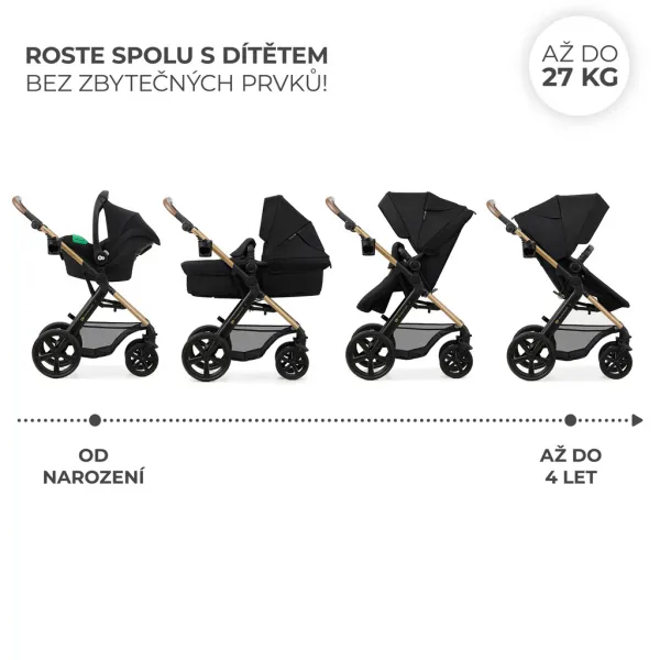 KINDERKRAFT - Kočík kombinovaný Moov 2 3v1 Pure Black - penové kolesá