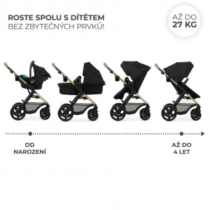 KINDERKRAFT - Kočík kombinovaný Moov 2 3v1 Pure Black - penové kolesá