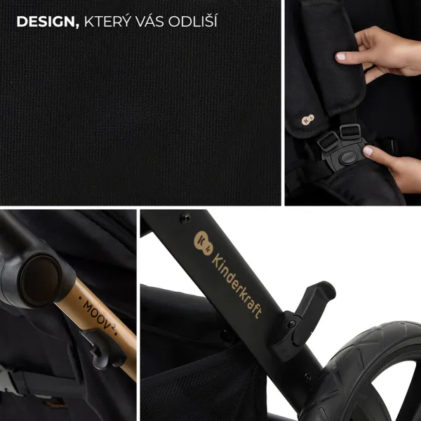 KINDERKRAFT - Kočík kombinovaný Moov 2 3v1 Pure Black - penové kolesá