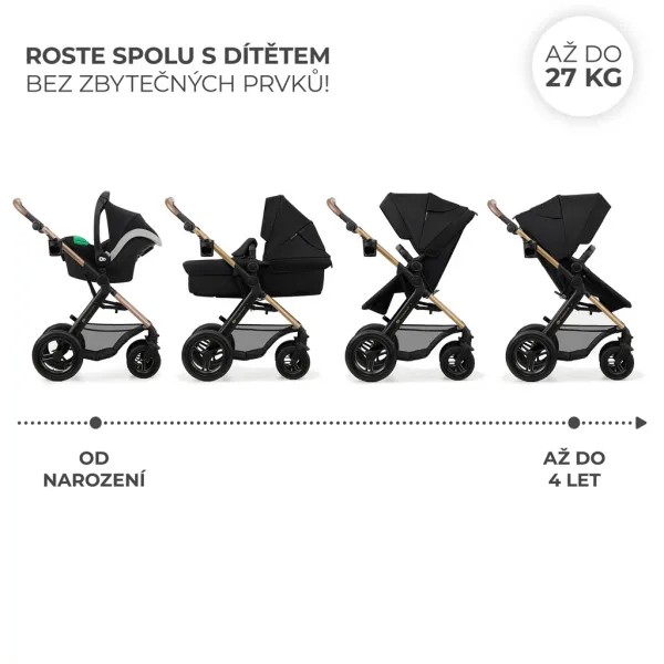 KINDERKRAFT - Kočík kombinovaný Moov 2 Air 3v1 Pure Black