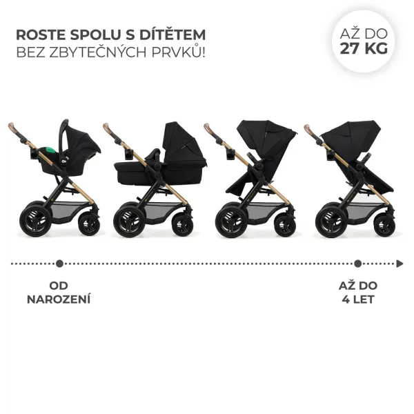 KINDERKRAFT - Kočík kombinovaný Moov 2 Air 3v1 Pure Black